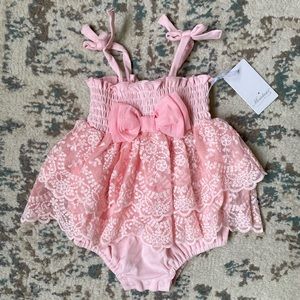 Miniclasix Baby Girl Pink / Mauve Lace Romper with Bow